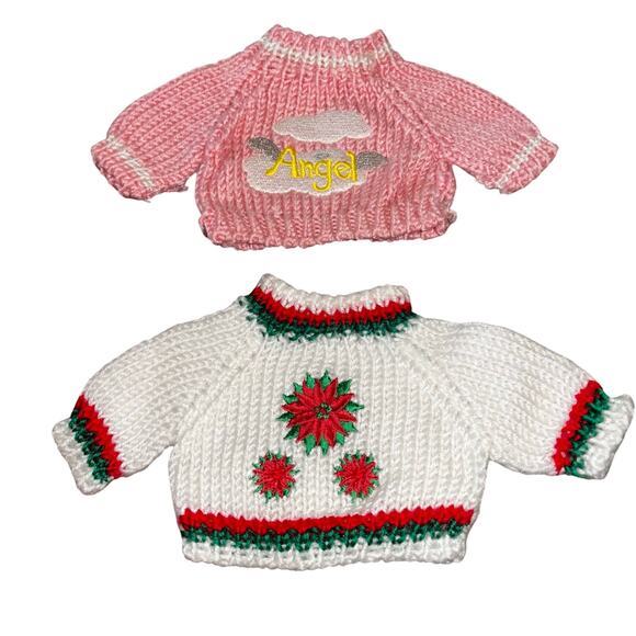 Pair of Knit Sweaters for Dolls Teddy Bears Christmas Angel Pointsetta - Picture 6 of 6